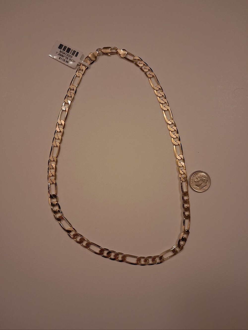 14K GOLD FILLED 18 INCH 7.2MM FIGARO LINK NECKLACE. $116.99 RETAIL.  #10